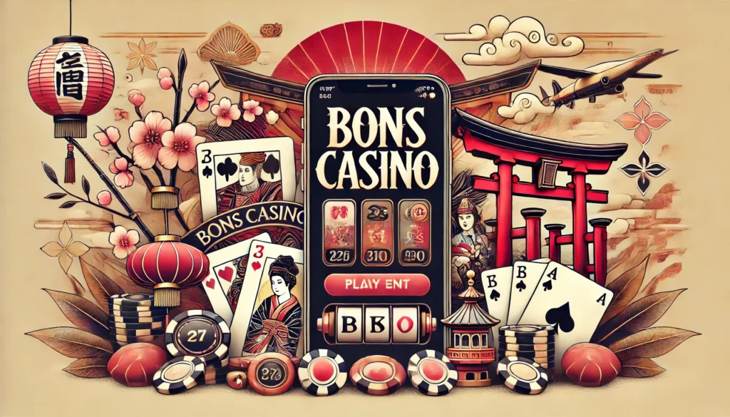 Bons Casino オンラインカジノのモバイルゲーム' On A Japanese Themed Background For A Website Called 'thekitchenona.com.' The D